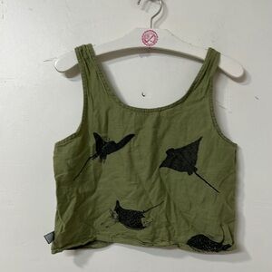 ECI Olive Green Crop Top with Black Stingray Print